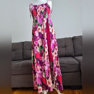 Floral Maxi Dress with Pink and Purple Flowers
